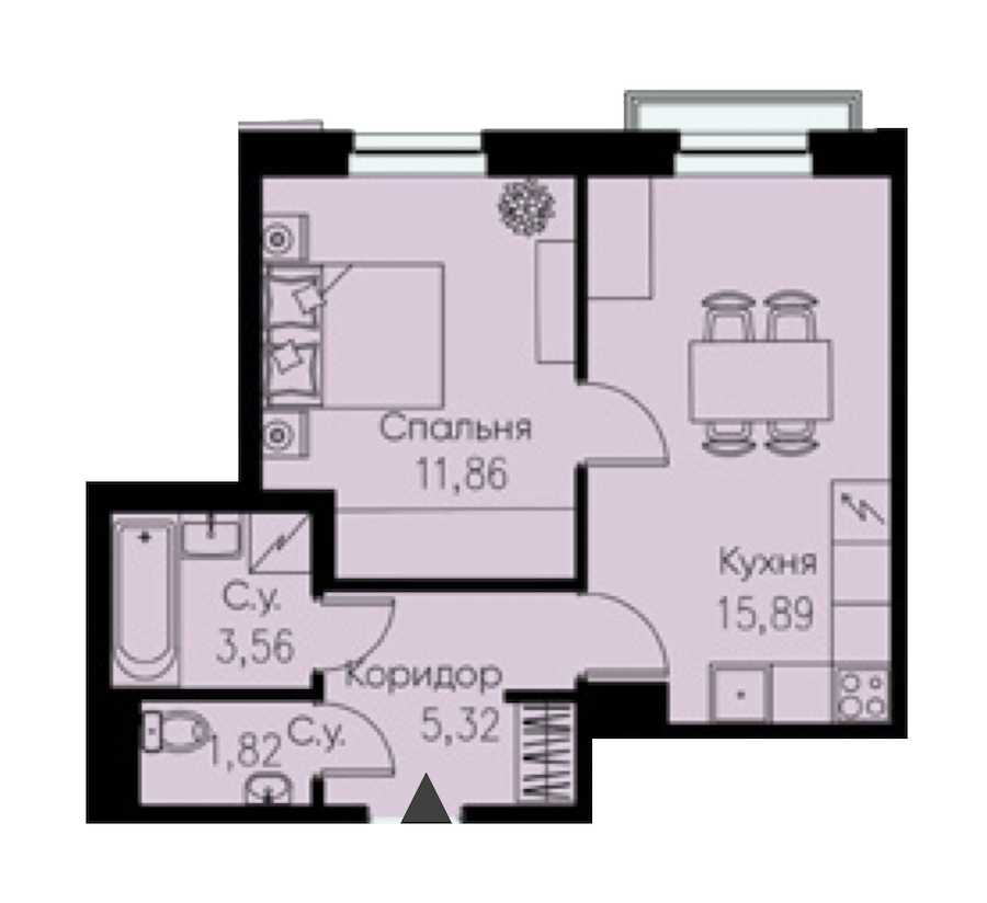 Однокомнатная квартира в : площадь 38.45 м2 , этаж: 4 – купить в Санкт-Петербурге